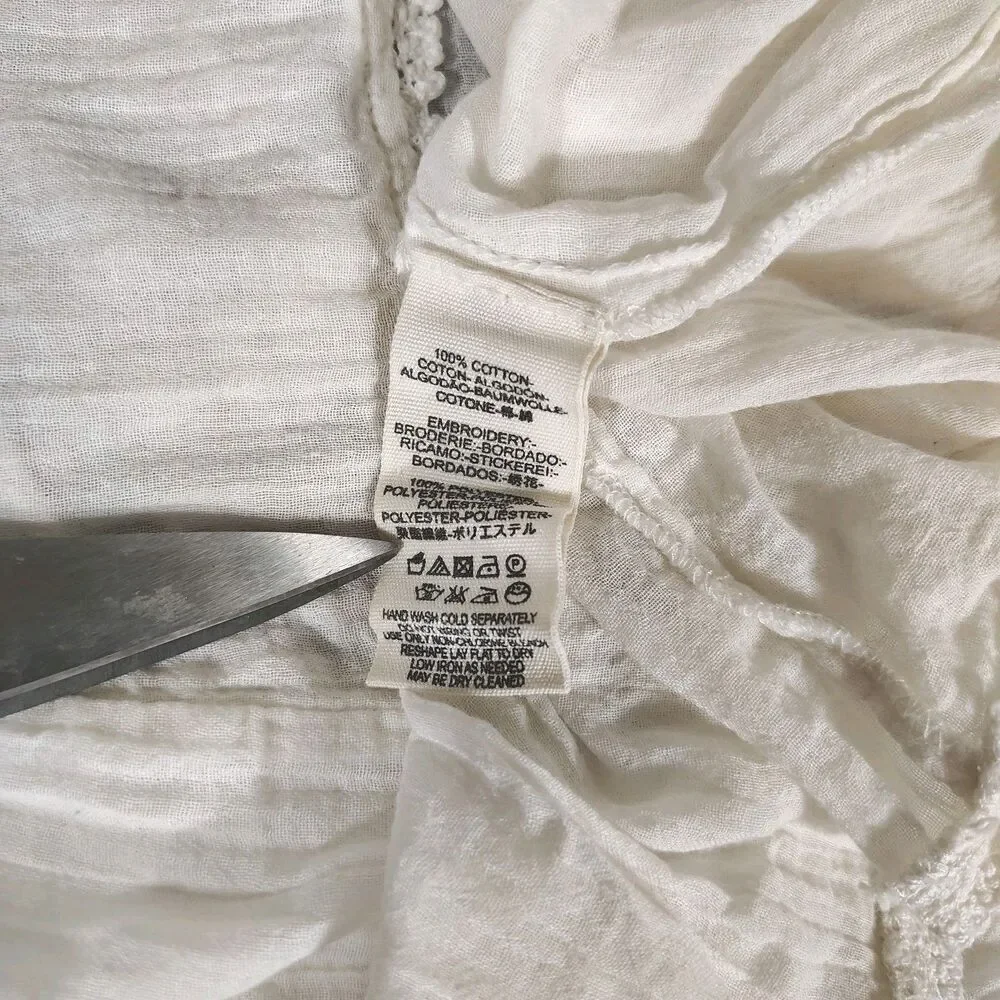 Free People Boho Embroidered Peasant Tank Top Size M Cream Festival